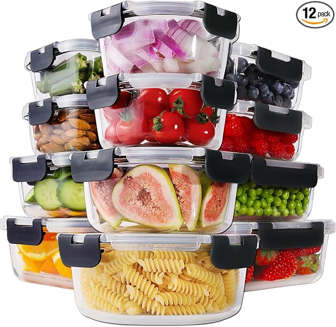 HOMBERKING 24pc Glass Food Storage Containers with Lids