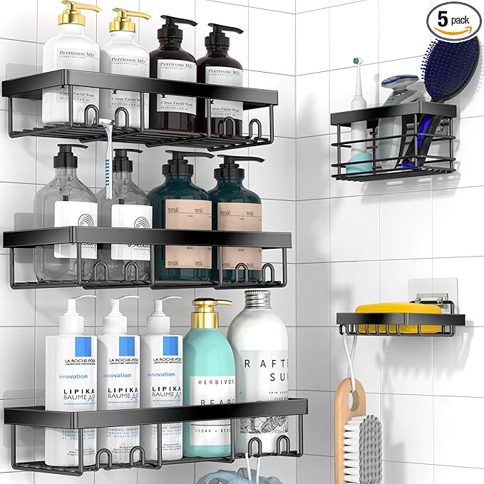 Moforoco Adhesive Shower Caddy Organizer Shelves Rack - 5 Pack