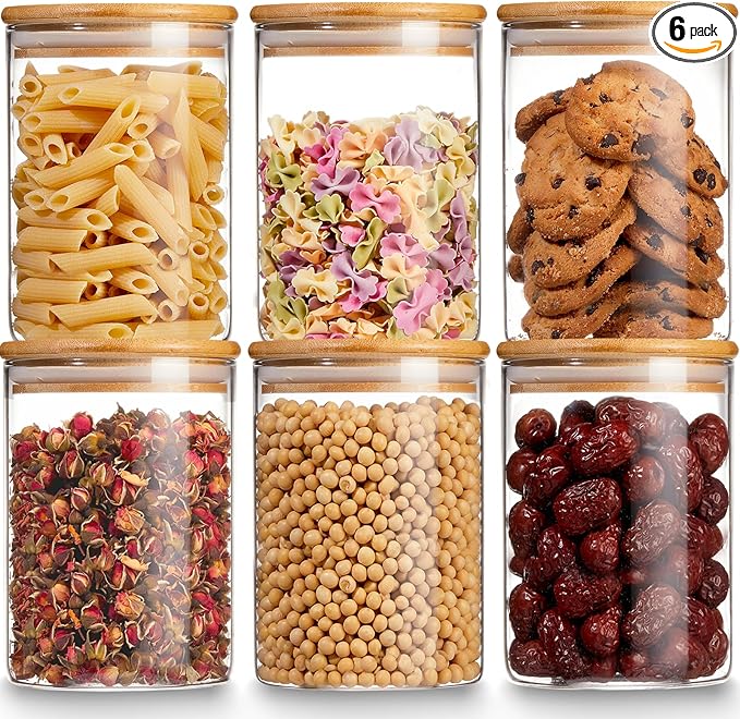 Glass Storage Jars with Bamboo Lid, 27 OZ Airtight Food Storage Jar with Labels