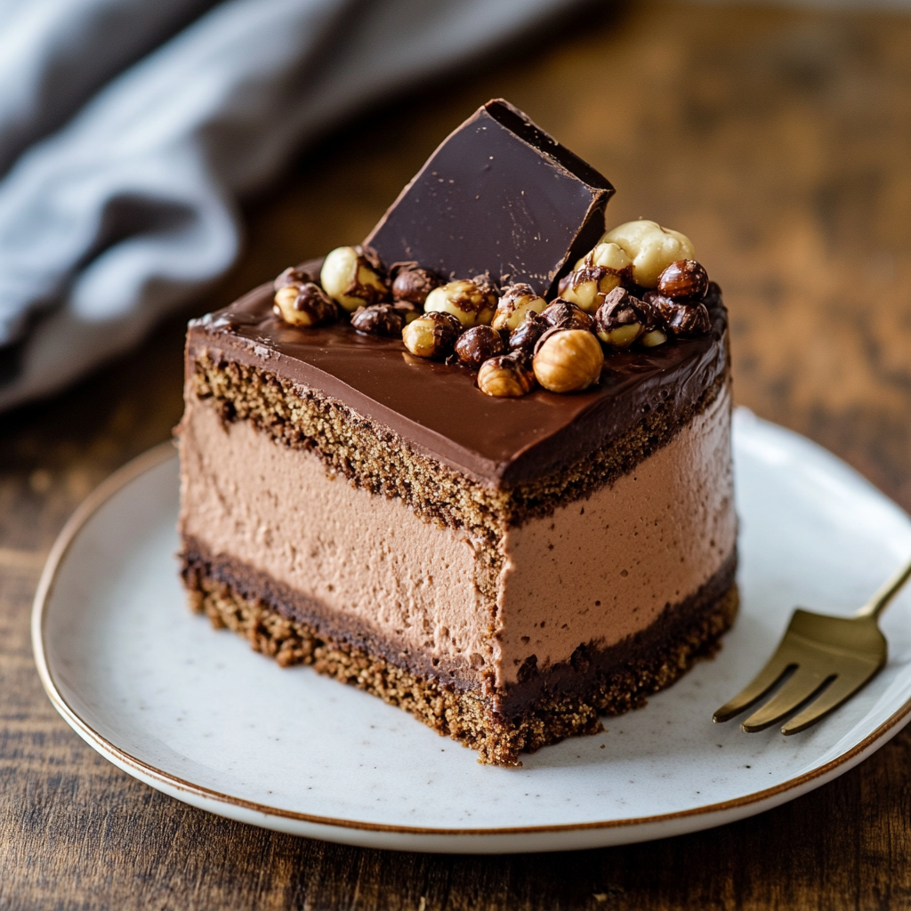 Chocolate-Glazed Hazelnut Mousse Cake