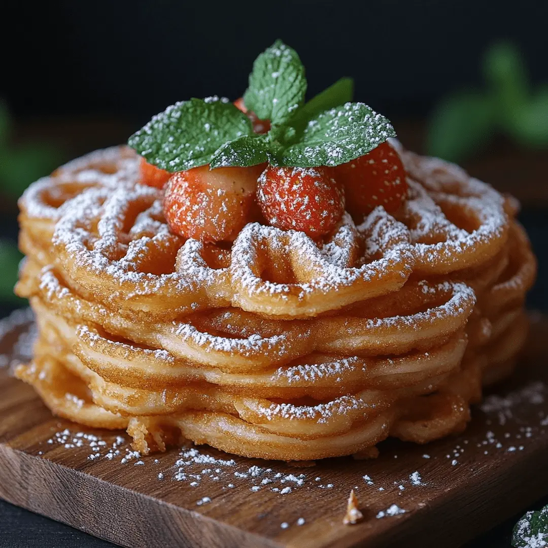 Homemade funnel cake with powdered sugar made from 3 ingredients
