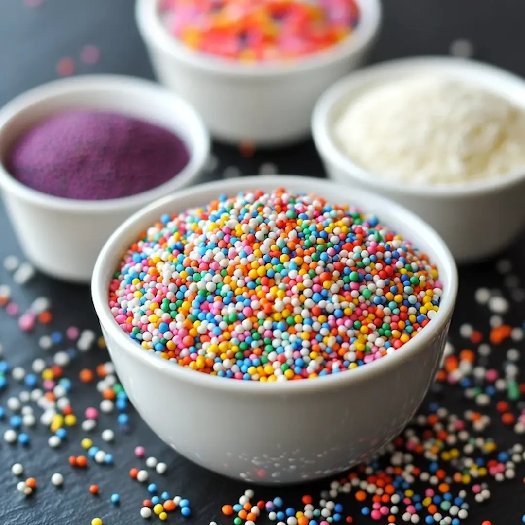 3 ingredient sugar cookies on a baking tray, soft and golden with colorful rainbow sprinkles.