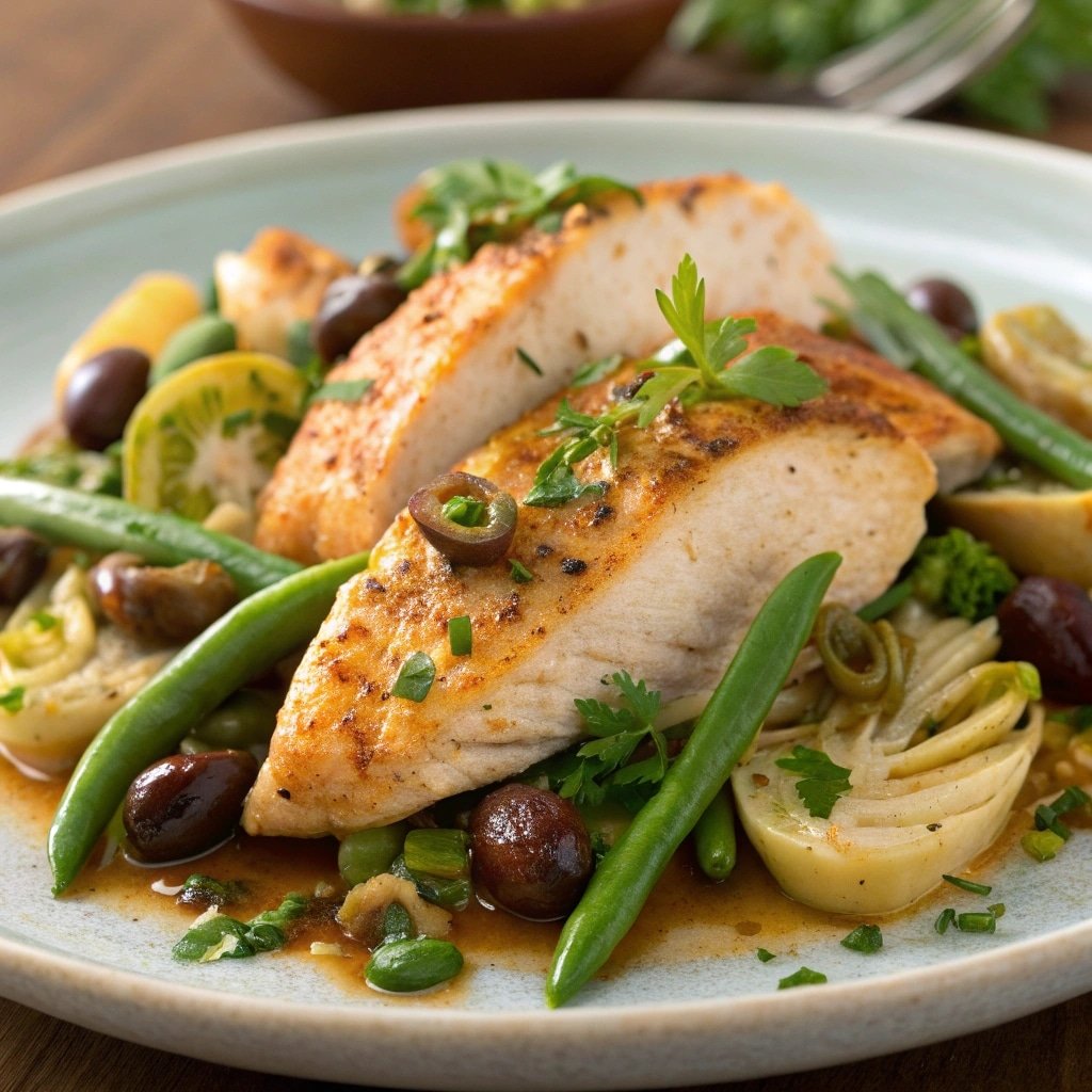 chicken breasts with mediterranean artichoke and g - chicken breasts with mediterranean artichoke and green bean salsa sunbasket​