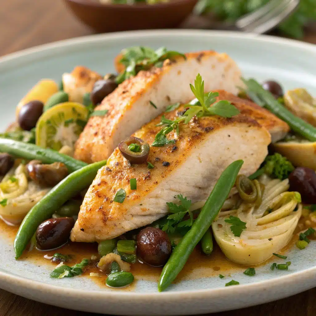 Home page 15 chicken breasts with mediterranean artichoke and green bean salsa sunbasket
